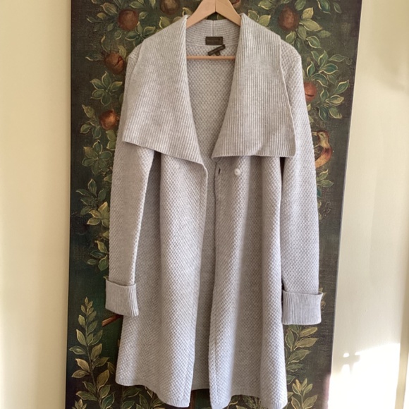 Mantovani Studio 100% Italian Cashmere Long Sweater Duster Coat Light Gray - Picture 9 of 16